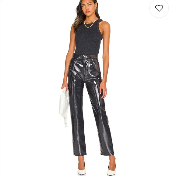 Agolde Recycled Leather 90's Pinch Waist in Shadow Patent Size 26 Pants Revolve - Picture 5 of 11